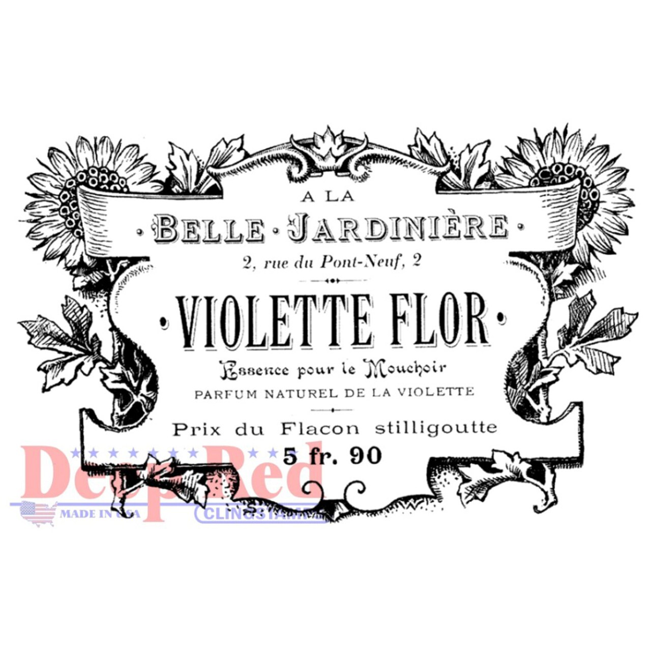 Deep Red Stamps French Perfume Label Rubber Cling Stamp 3.5 x 2.25 inches